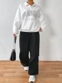 Daily&Casual Diamond Check Letter Print Loose Sports Sweatshirt