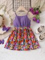 SHEIN Kids SUNSHNE Little Girl'S Woven Ruffled Patchwork Floral Print Loose Cami Dress