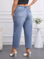 SHEIN Privé Plus Size Women's Straight Leg Ripped Denim Jeans