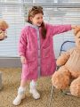 SHEIN Young Girl Contrast Trim Hooded Teddy Coat