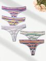 Women's Colorblock Letter Pattern Thong Underwear