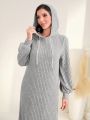 Two Tone Mermaid Hem Drawstring Hooded Dress