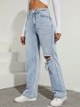 SHEIN High Waist Ripped Straight Leg Jeans