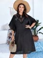 SHEIN Swim Classy Plus Size Lace Panel Batwing Sleeve Cover Up Dress