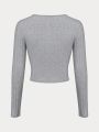 Round Neck Long Sleeve Solid Color T-shirt