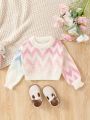 Baby Girls' Gradient Wave Striped Round Neck Pullover Sweater