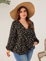 SHEIN VCAY Plus Size Lantern Sleeve Shirt With Small Floral Print