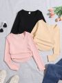 SHEIN Kids QTFun 3pcs Sweet And Cute Long-Sleeved T-Shirts For Tween Girls