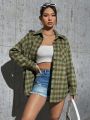 Women's Drop-shoulder Plaid Shirt