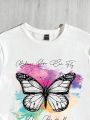 SHEIN Essnce Butterfly & Slogan Graphic Tee