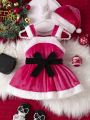 Baby Girl Fuzzy Trim Belted Cami Dress & Hat