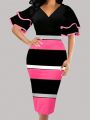 Plus Size Women's Striped Bodycon Dress