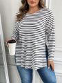SHEIN LUNE Plus Size Women's Striped Long T-shirt