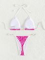 SHEIN Swim Vcay Zebra Pattern Contrast Trim Bikini Set