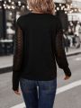 Contrast Lace Bishop Sleeve Sweatshirt