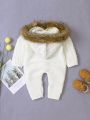 Baby Girls' Hooded Sweater Jumpsuit With Collar