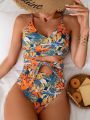 SHEIN Swim Vcay Women's One-Piece Swimsuit With Tropical Plant Print