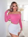 SHEIN SXY Spring Women Clothes One-Shoulder Strappy Mesh Shirred Fake Two-Piece Women's Top