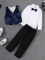 SHEIN Kids FANZEY Young Boy Thermal Lined Button Up Vest Blazer & Pants & Shirt