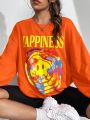 SHEIN EZwear Cartoon & Letter Graphic Drop Shoulder Sweatshirt