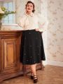 SHEIN DECDS Plus Size Pearl Bead Studded Flared Skirt