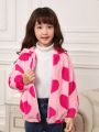 SHEIN Young Girl Heart Pattern Hooded Teddy Jacket Without Sweater