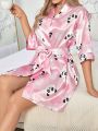 Ladies' Cartoon Panda Printed Bathrobe