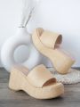 Slip On Raffia Platform Wedge Heels