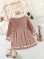 Baby Girls' Cable Knit Pleated Sweater Dress For Winter