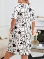 GIOIA TANG Ladies' Plus Size Cute Printed Heart Casual Home Dress