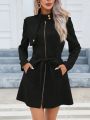 SHEIN Privé Slant Pocket Belted Suedette Coat