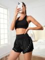 SHEIN Running Letter Graphic Wideband Waist 2 In 1 Sports Shorts