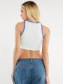 Forever 21 Women's Cropped Tank Top With Letter Print And Trimmed Edge