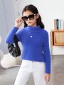 SHEIN Tween Girls Turtleneck Drop Shoulder Sweater