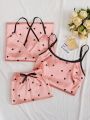 Women's Heart Pattern Printed Pajama Set