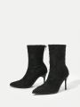 SHEIN SXY 1pair Back Zipper High-heeled Fashionable Boots