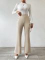 SHEIN Privé Women'S Solid Color Button Detail Flared Pants