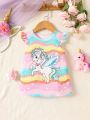 Baby Unicorn Print Ruffle Trim Dress