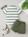 SHEIN Baby Boy Comfortable Gentleman Stripe Bodysuit & Shorts Set