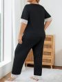 Plus Size Women's Casual Lace Trim Pajama Set