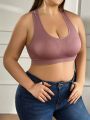 Women's Plus Size Seamless Push Up Bra With Contrasting Color And Round Neckline