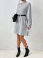 SHEIN Frenchy Women's Solid Color Half High Collar Lantern Sleeve Oversized Shift Dress (belt Not Included)