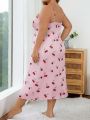 Women's Cherry Print Suspender Plus Size Nightgown