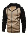 Manfinity Men's Large Size Contrast Raglan Sleeve Drawstring Hooded Sweatshirt