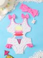 Baby Girl Allover Print Ruffle Trim One Piece Swimsuit & Hairband