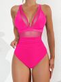 Wire Mesh Patchwork One-Piece Swimsuit