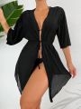 SHEIN Swim Vcay 1pc Solid Color Knotted Front Kimono