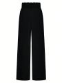 SHEIN LUNE Plus Size Solid Color Paper Bag Waist Pants