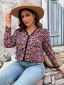 SHEIN Frenchy Plus Size Women's Vacation Lace Patchwork Floral Printed Summer Shirt