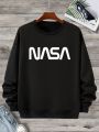 Men's Plus Size Warm Lined Sweatshirt With Letter Print